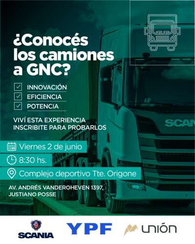 Vení a probar los nuevos camiones a GNC Scania  